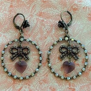 Vintage Y2K Betsey Johnson Purple Heart Bow Hoop Earrings
